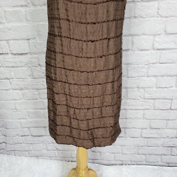Eliza J Brown Silk Blended Dress Beaded Scoop Neck Back Zipper Size 8 - Picture 5 of 12